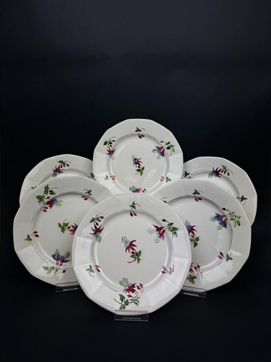 Lot de 6 assiettes plates Sarreguemines, modèle Bermudes – vers 1950