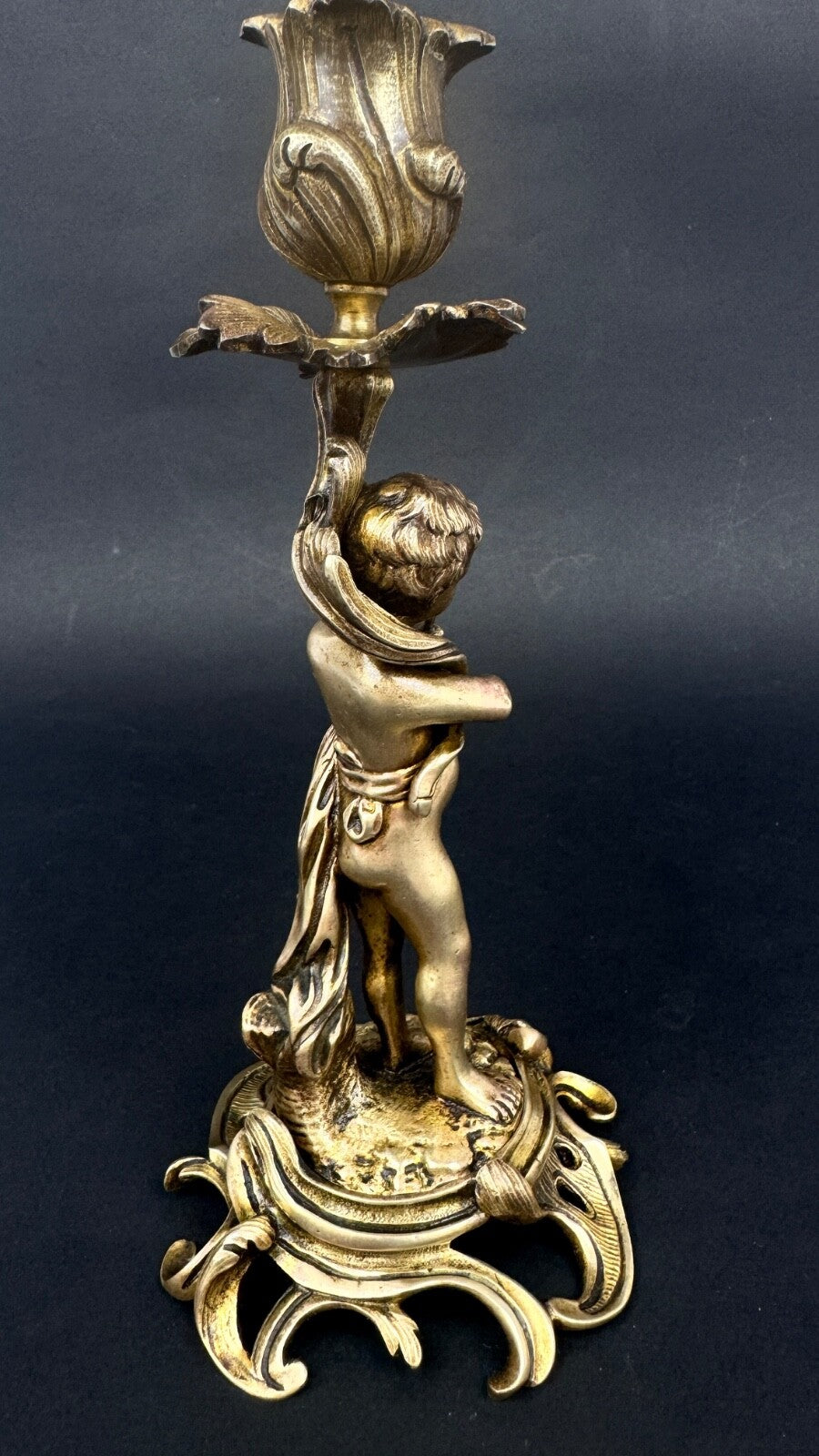 Paire de bougeoirs en bronze doré, putti, faune XIXème siècle
