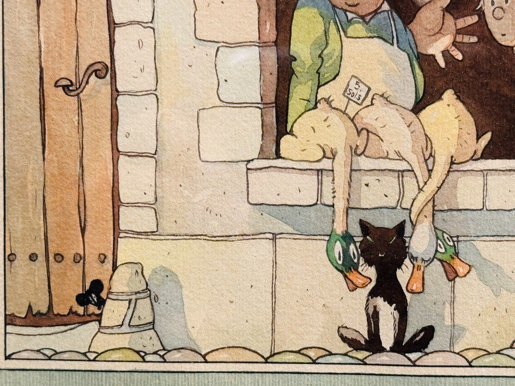 André Reuze (1896–1984) Aquarelle originale Scène de rue médiévale