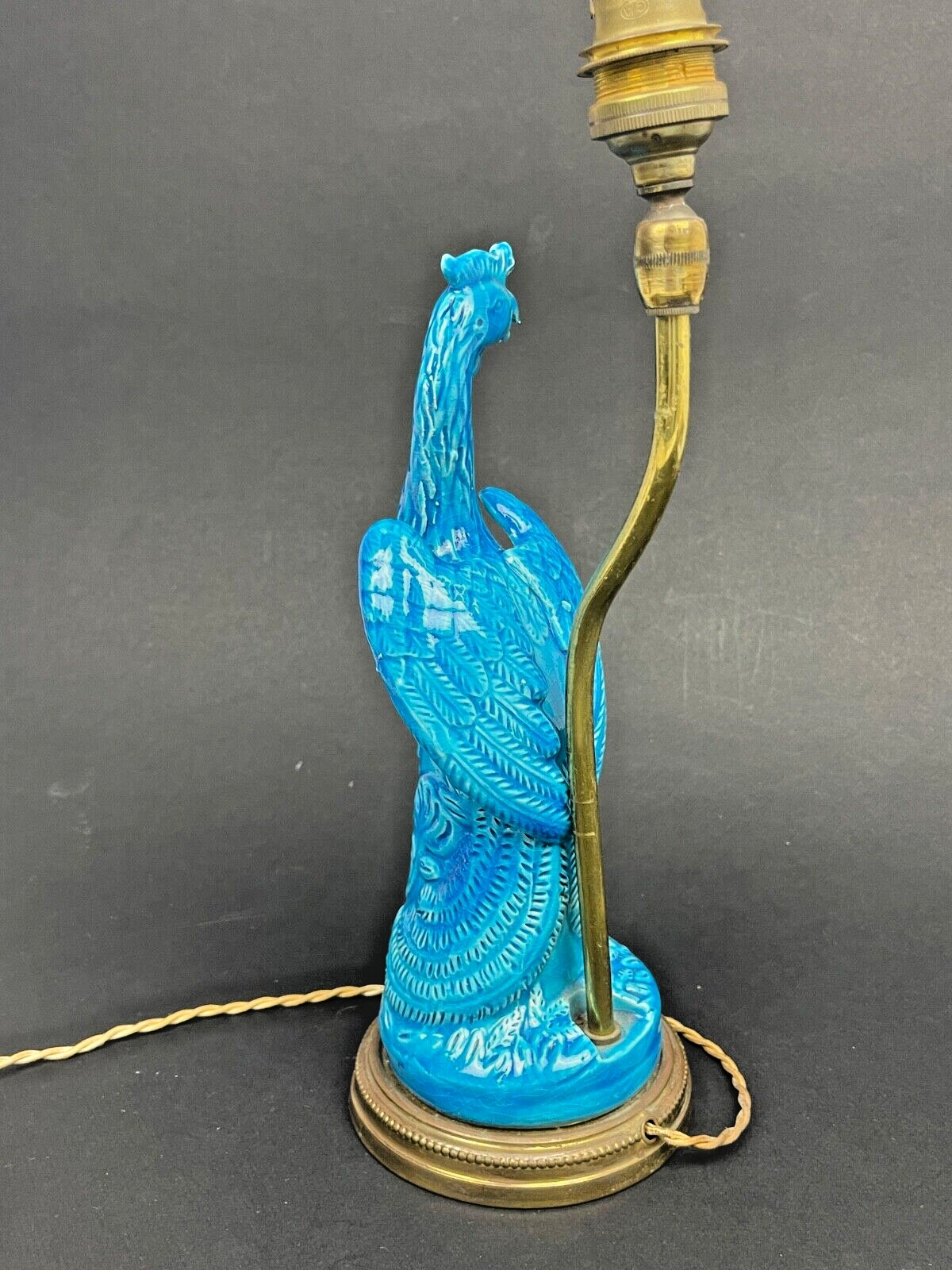 Pied De Lampe En Porcelaine Bleue De Chine, Phoenix