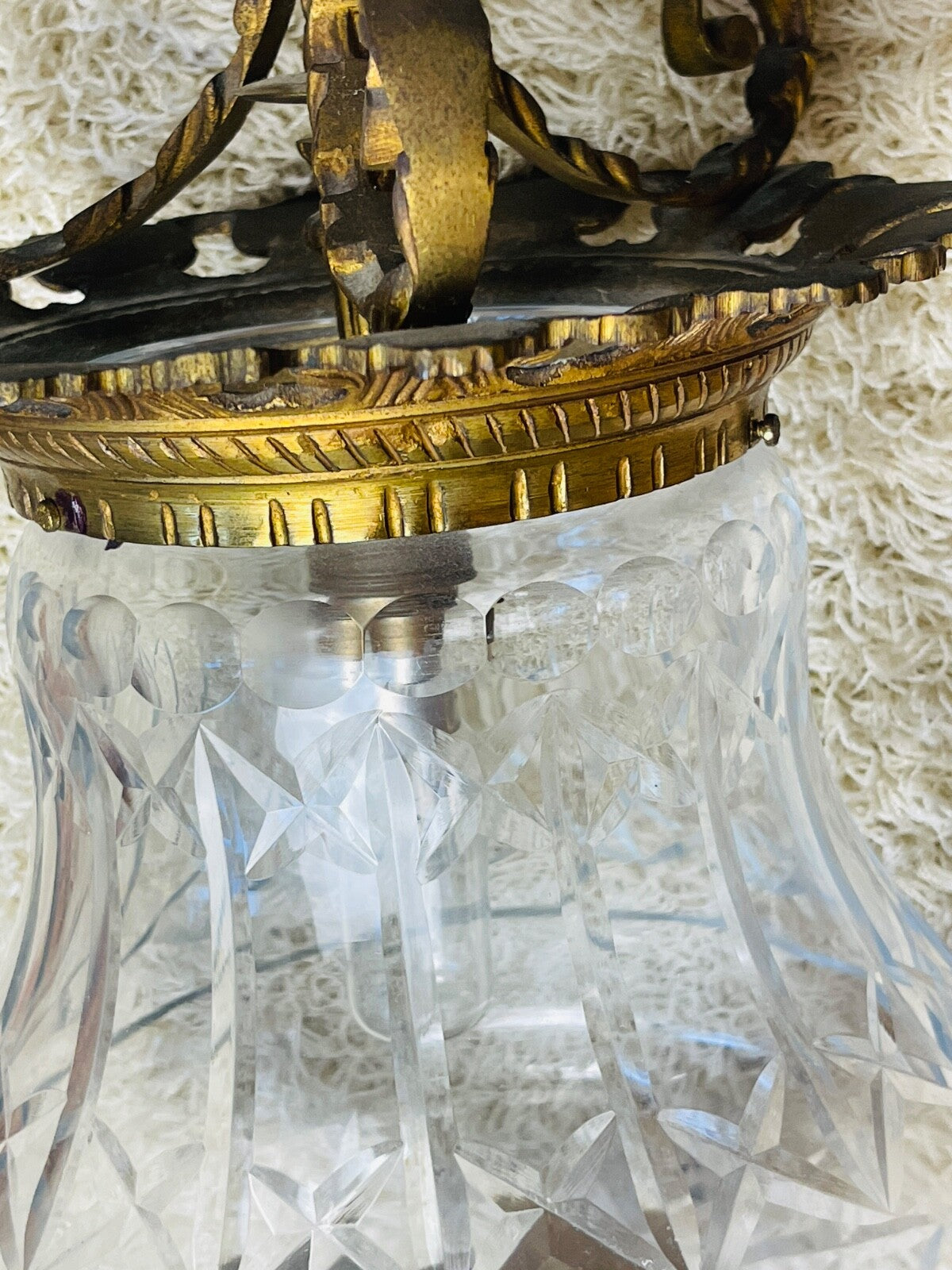 Ancienne lanterne en bronze et cristal taillé n°2