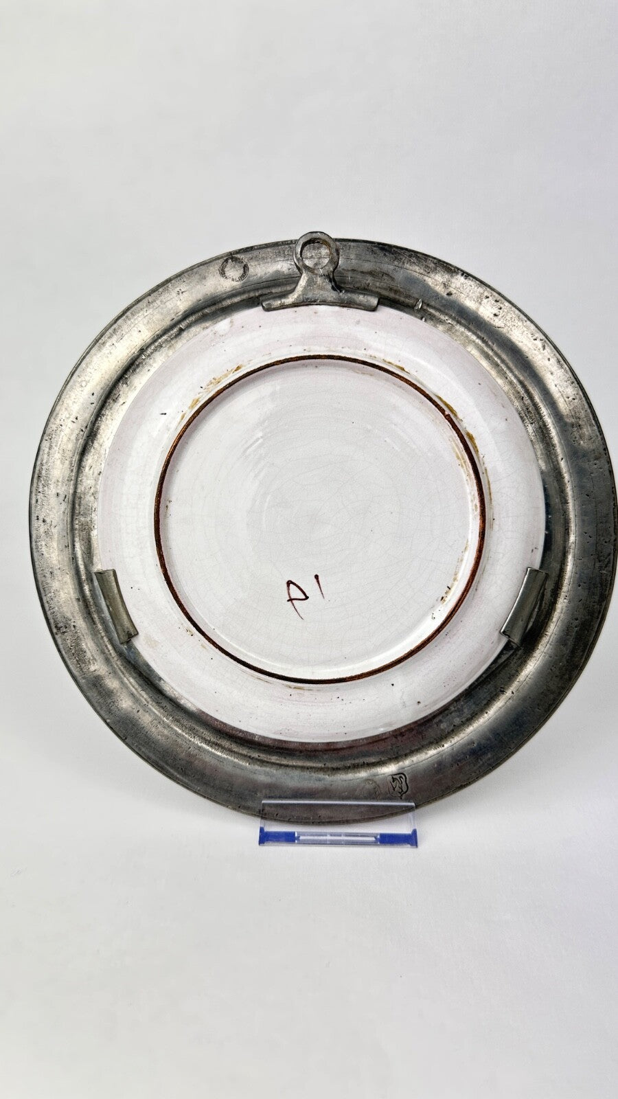 Assiette murale décorative faïence et étain au pissenlit