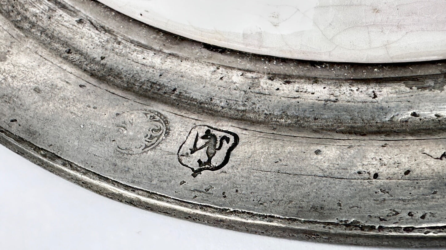 Assiette murale décorative faïence et étain au pissenlit