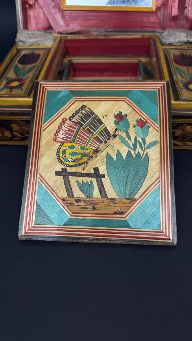 Coffret boîte à couture en marqueterie de paille Fin XVIIIème début XIXème