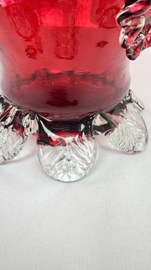 Jardinière en verre rouge framboise dans le goût d'Auguste Jean ou de Legras
