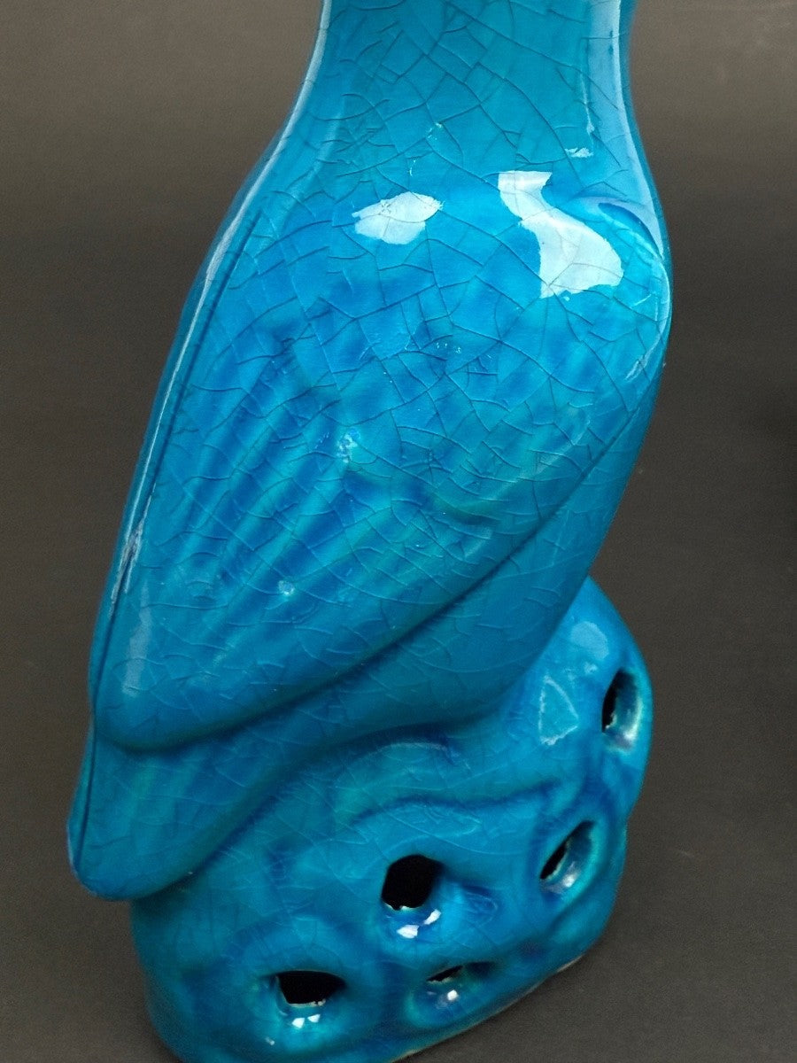 Paire de perruches en porcelaine bleue de Chine