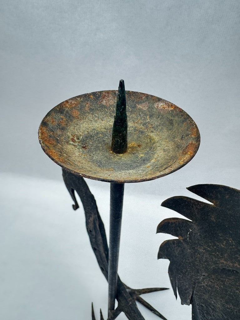 Chandelier coq en fer forgé esprit Marolles Jean Touret vers 1950