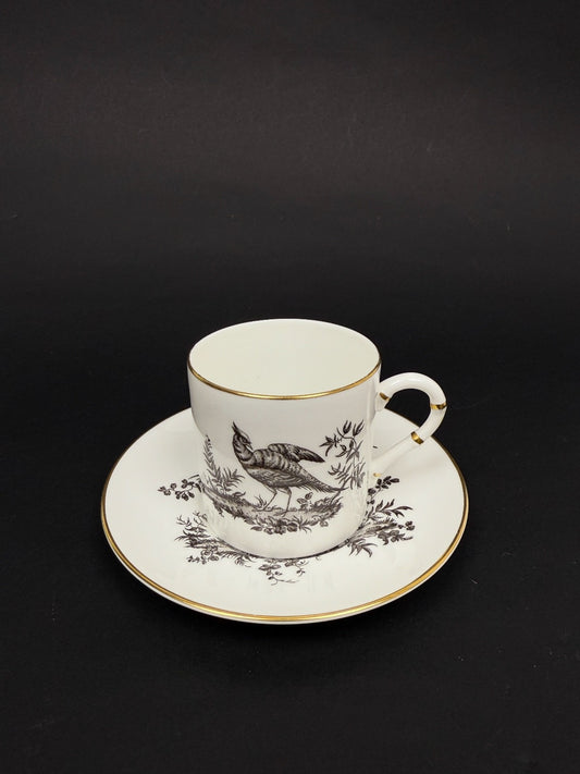 Suite de 6 tasses à café Royal Worcester, faisan noir