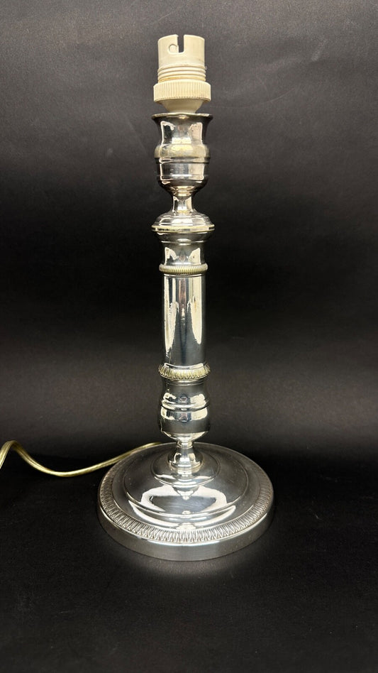 Bougeoir En Bronze Argenté Monté En Lampe