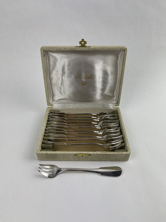 12 fourchettes à huitre  en métal argenté Christofle modèle Cluny