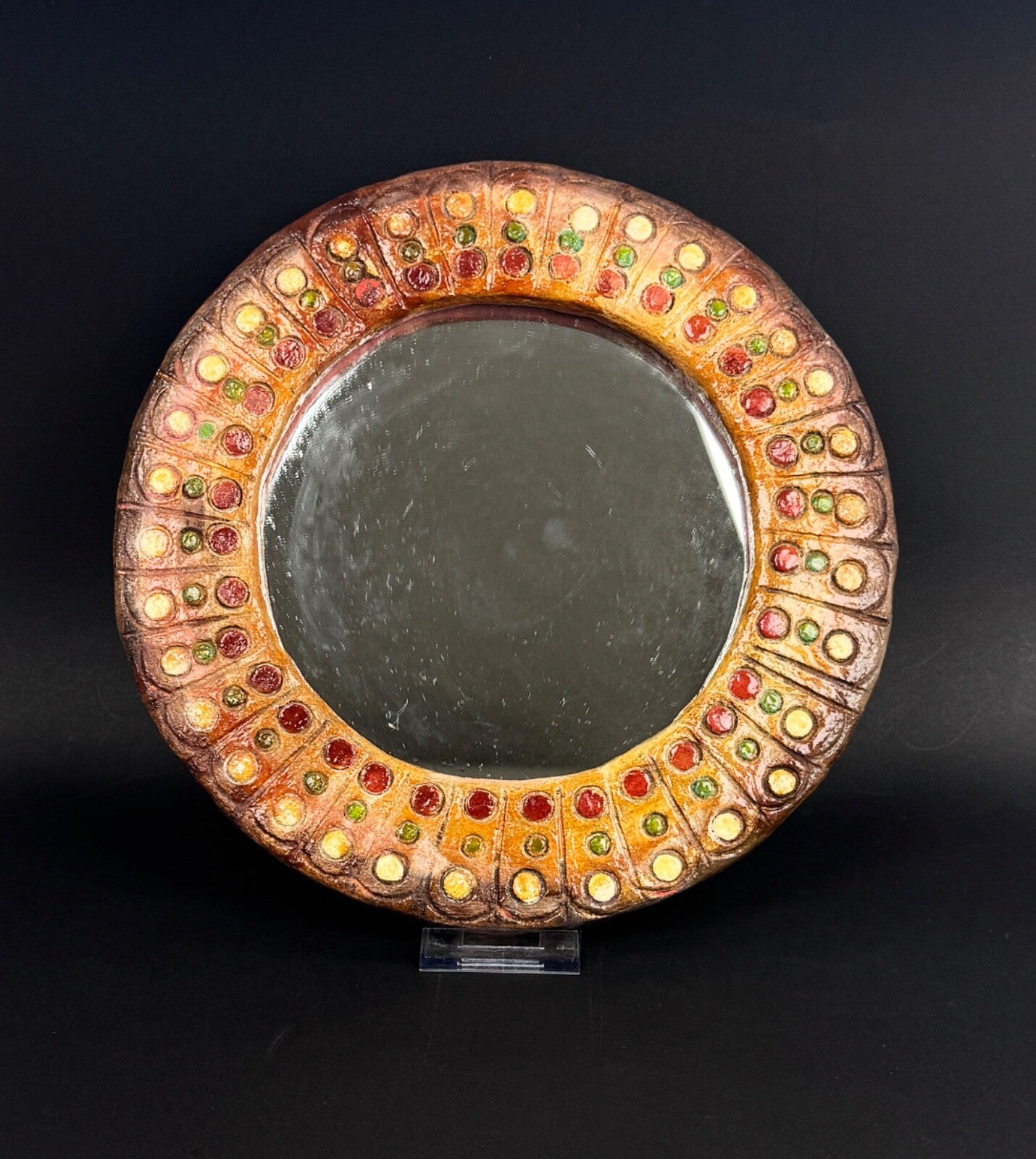 Roland Zobel (1915-2006) Miroir rond en résine années 60 (dans le goût)