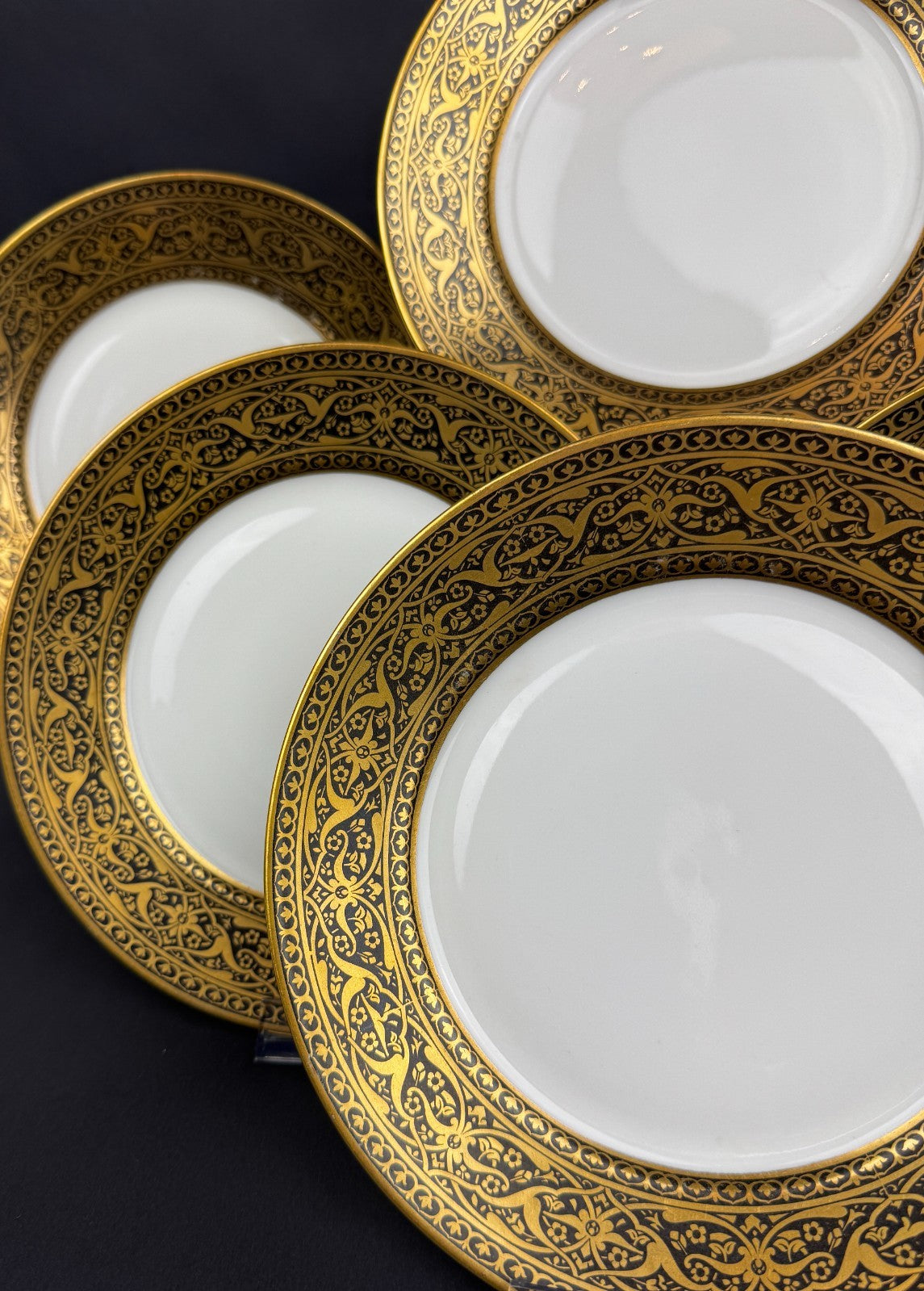 6 assiettes anciennes Limoges F Legrand noir et or, 18,5 cm