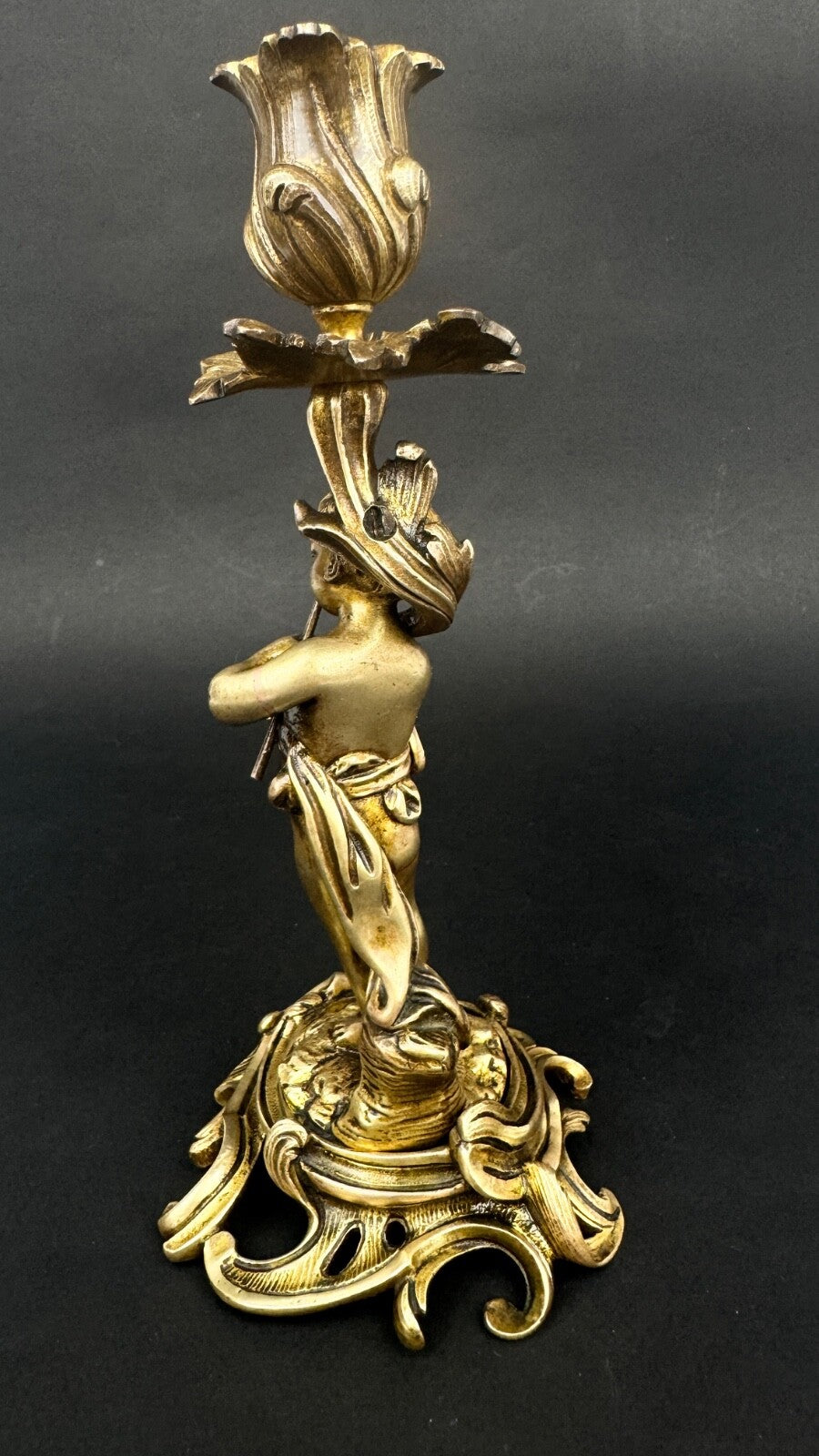 Paire de bougeoirs en bronze doré, putti, faune XIXème siècle