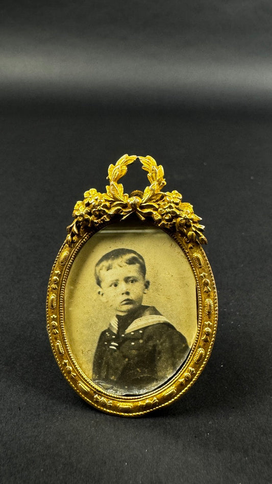 Petit cadre bronze dore style Louis XVI 6,5 cm
