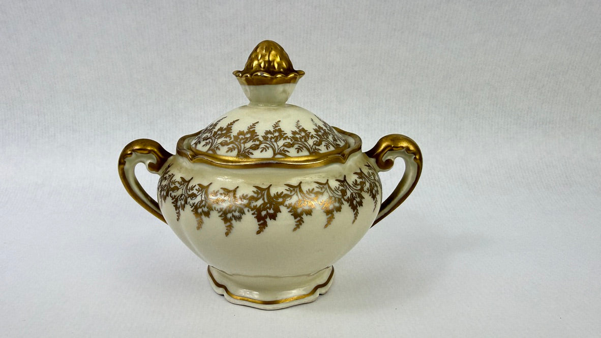 Tête-à-tête Limoges ivoire et or, service à thé vintage 8 pièces