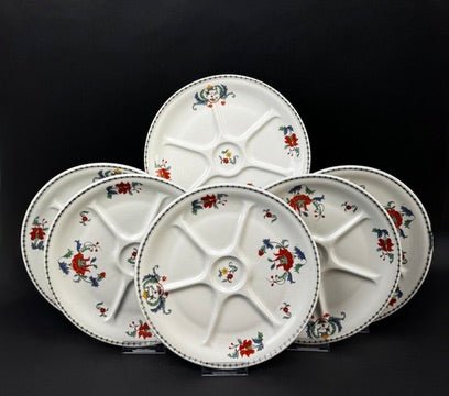 Série de 6 assiettes compartimentées Porcelaine de Paris modèle Pavot
