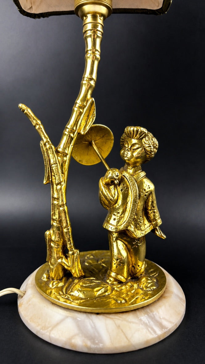 Paire de lampes de chevet, Madame, Monsieur, personnages asiatiques en bronze