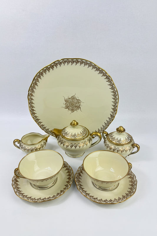Tête-à-tête Limoges ivoire et or, service à thé vintage 8 pièces
