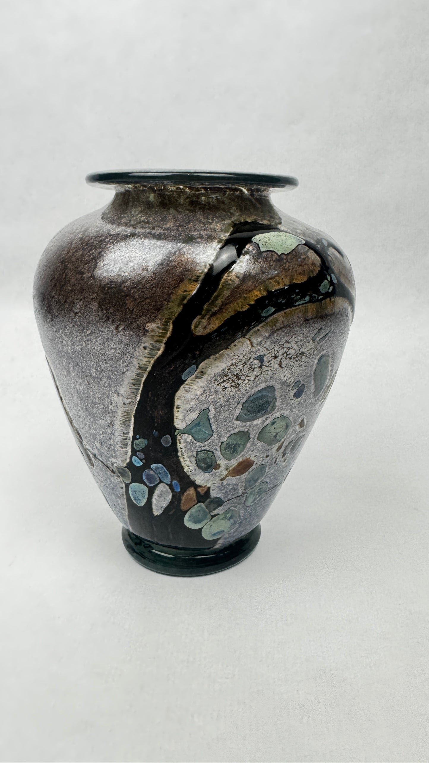 Vase en verre d’art signé René Pierini – Studio glass français, 1985