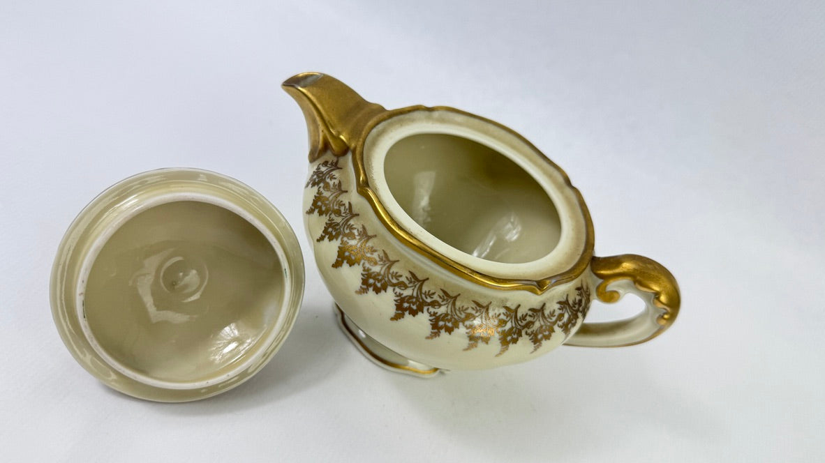 Tête-à-tête Limoges ivoire et or, service à thé vintage 8 pièces