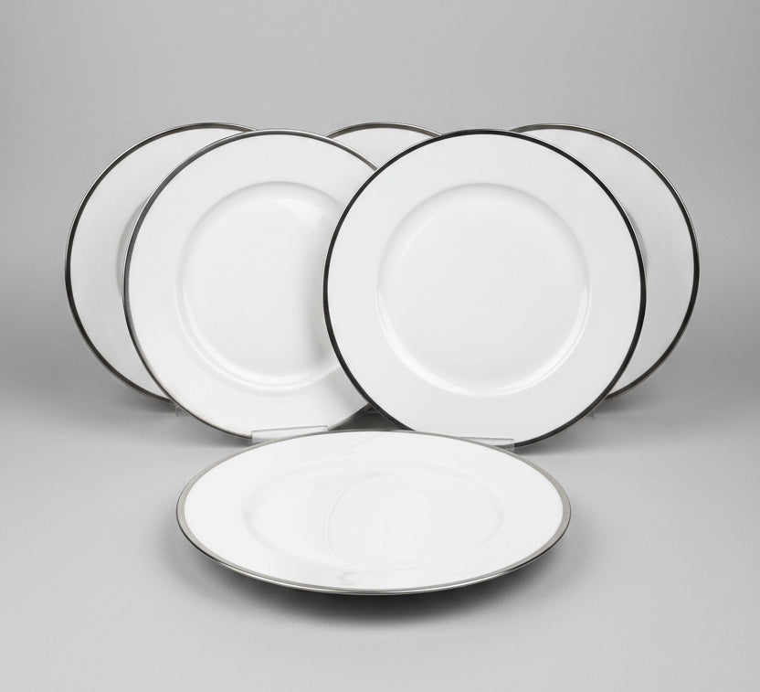Raynaud, Fontainebleau Platine, suite de 6 assiettes à aile 22 cm