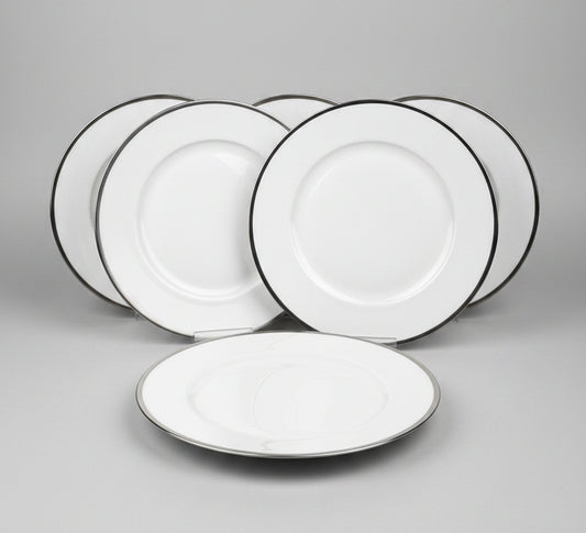 Raynaud, Fontainebleau Platine, suite de 6 assiettes à aile 22 cm