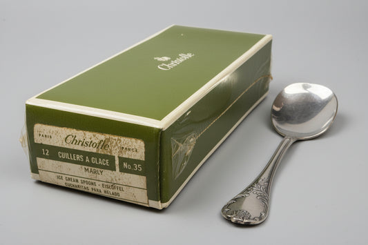 Lot de 12 cuillères à glace Christofle modèle Marly – neuves sous blister, boîte d’origine scellée
