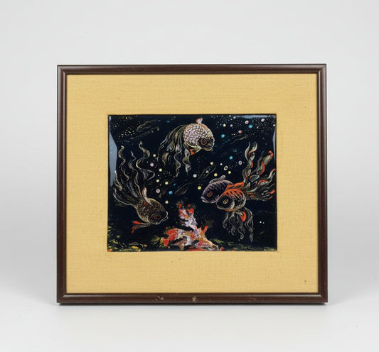 René Bonhomme – Émaux de Limoges – Poissons – Plaque émaillée XXe siècle