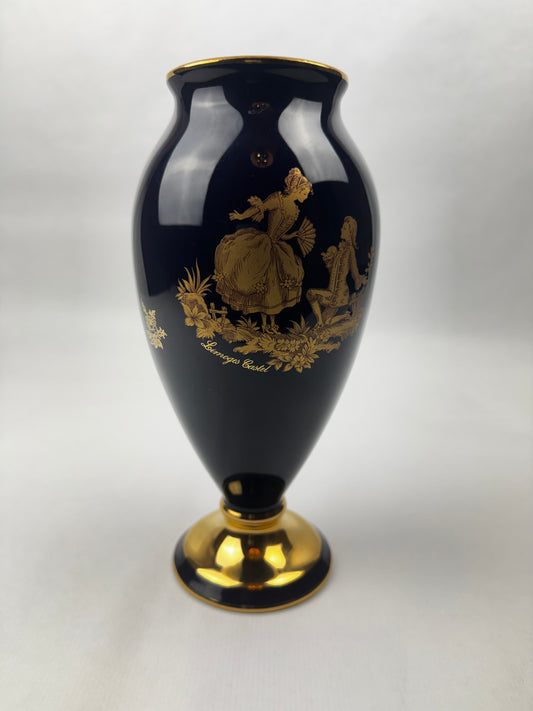 Vase Limoges Castel décor romantique doré à l’or 22 carats – H25 cm