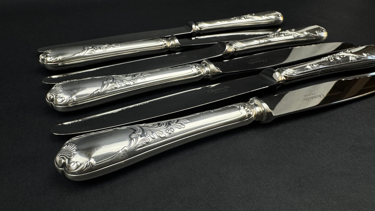 Lot de 6 couteaux de table Christofle modèle Marly – métal argenté – 24,5 cm