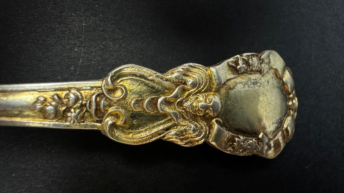 12 cuillères dessert vermeil argent Minerve XIXe rocaille coffret poirier noirci