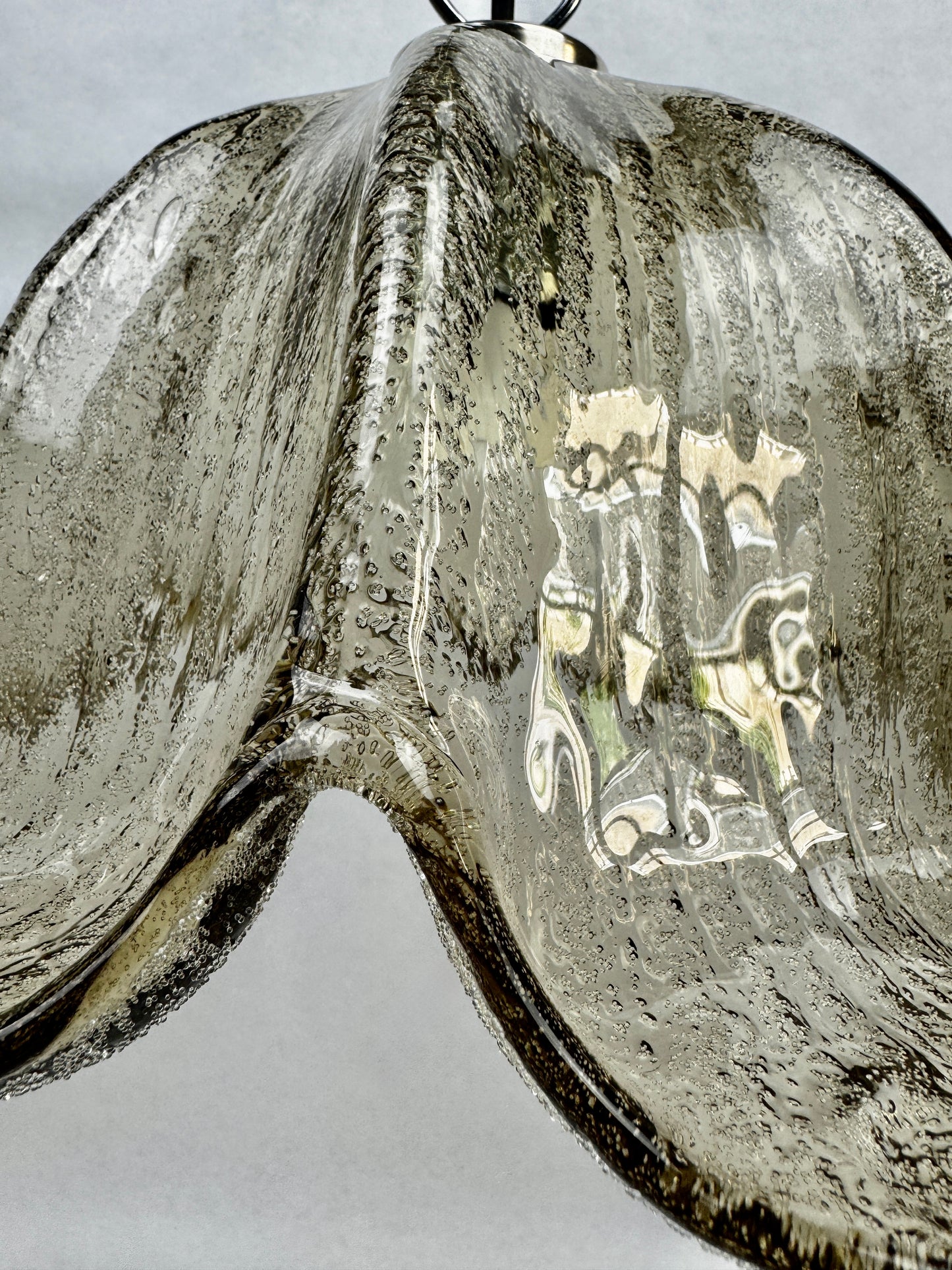 Suspension vintage Briloner Leuchten verre bullé gris fumé 1970