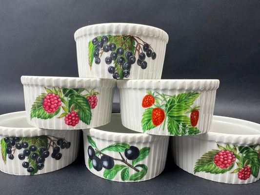 6 ramequins Porcelaine de Paris décor Les Fruits Sauvages
