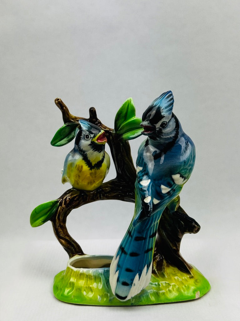 Figurine japonaise en porcelaine couple de Geais – “Blue Jay” – C.F. Co, vers 1950