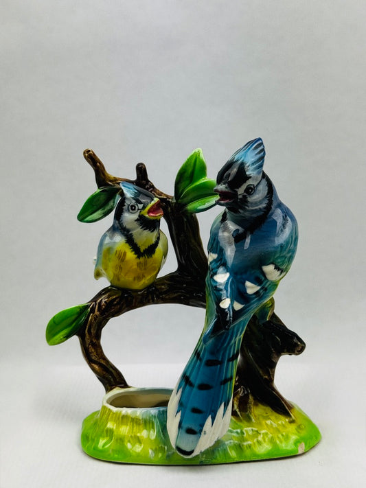 Figurine japonaise en porcelaine couple de Geais – “Blue Jay” – C.F. Co, vers 1950