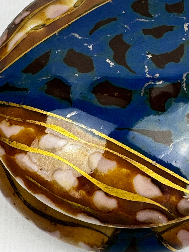 Bonbonnière Tharaud Limoges émail bleu et brun à décor doré – vers 1950