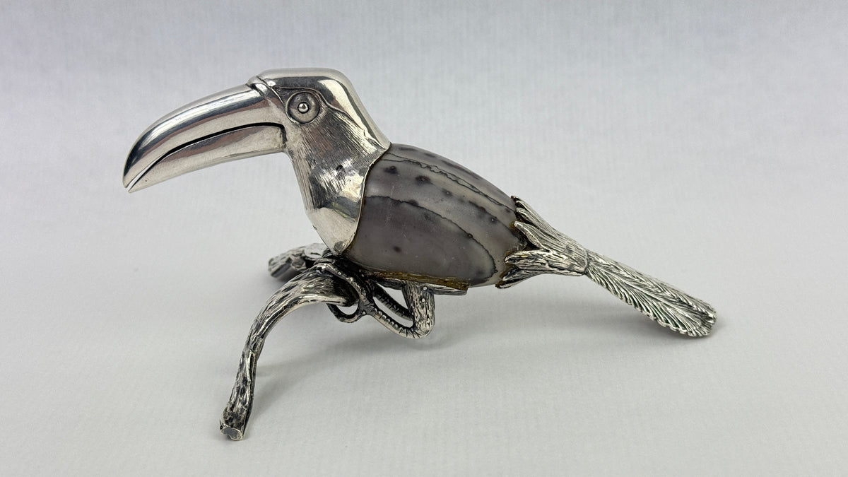 Toucan décoratif en argent sterling 925 et pierre naturelle – 10 cm