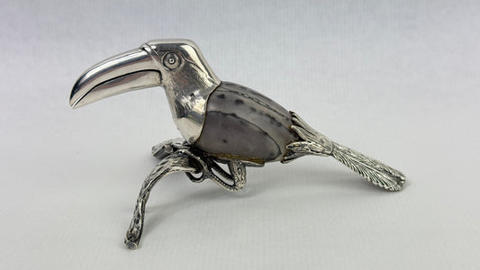 Toucan décoratif en argent sterling 925 et pierre naturelle – 10 cm