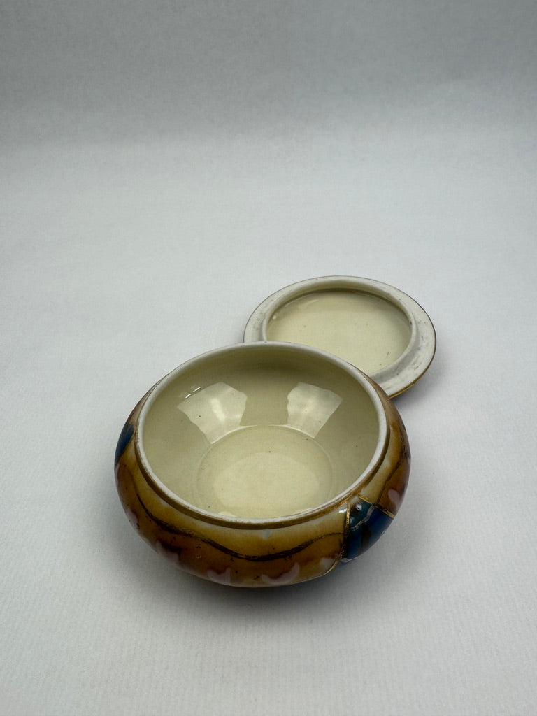 Bonbonnière Tharaud Limoges émail bleu et brun à décor doré – vers 1950