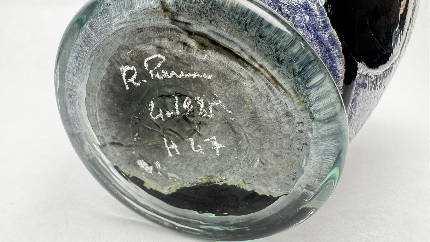Vase en verre d’art signé René Pierini – Studio glass français, 1985