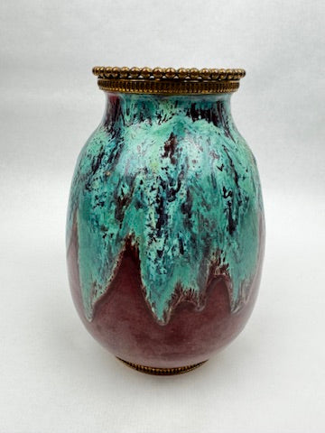 Vase CAB (Céramique d’Art de Bordeaux) – glaçure vert turquoise & rouge-bordeaux
