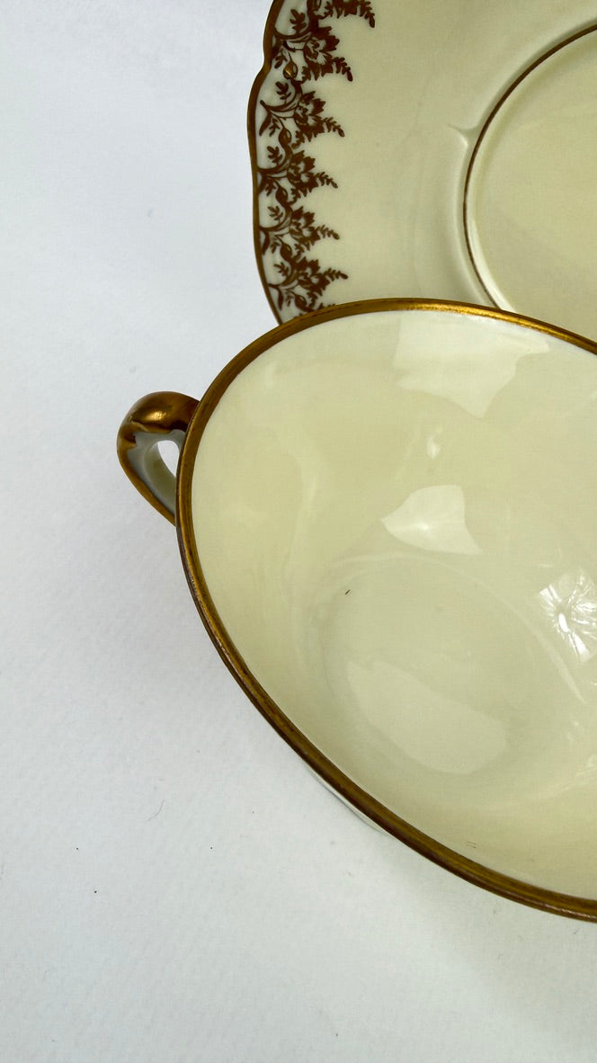 Tête-à-tête Limoges ivoire et or, service à thé vintage 8 pièces