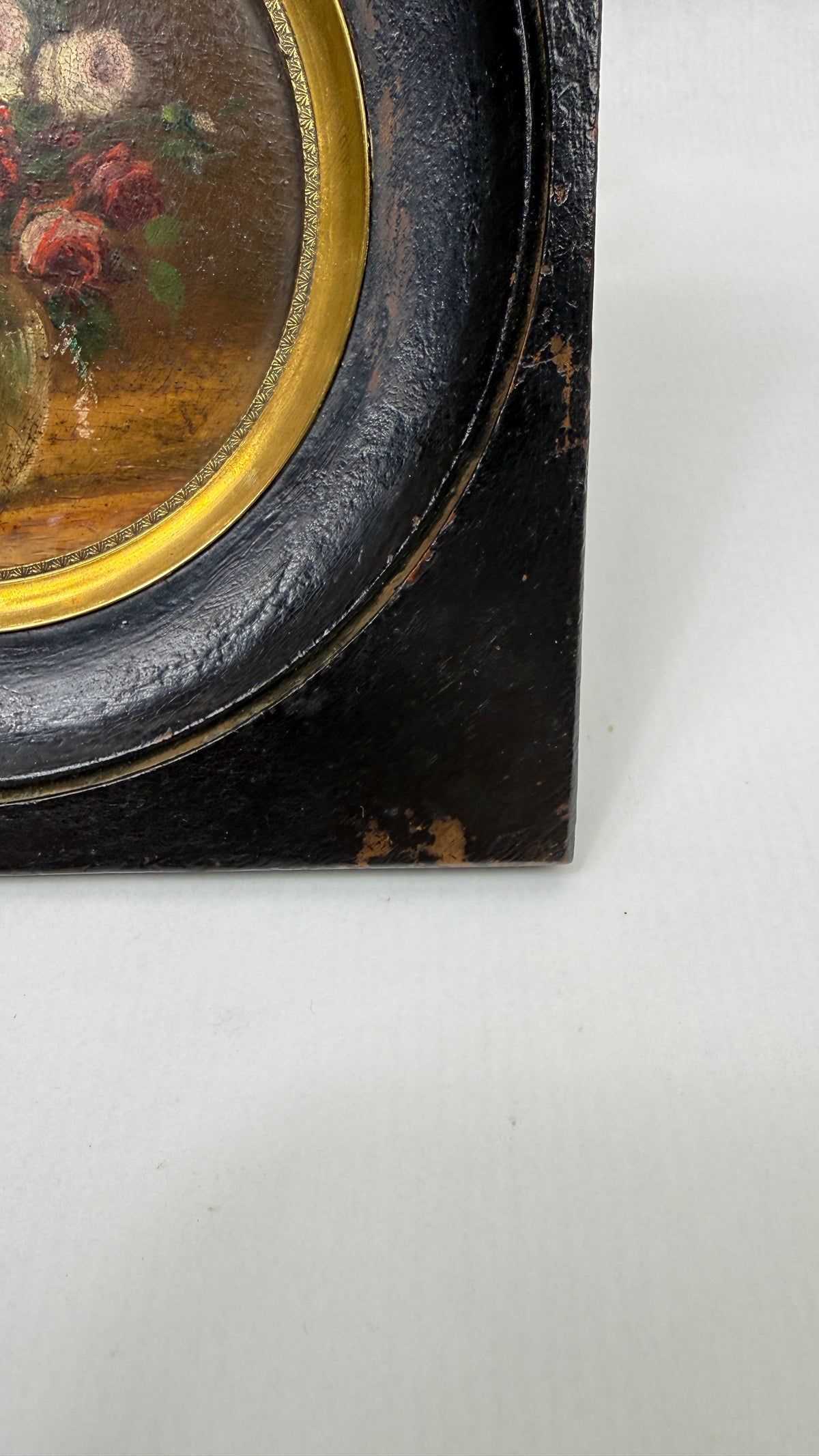 Bouquet de fleurs, miniature peinte dans son cadre noir et or, vers 1900