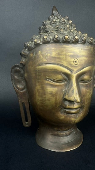 Tête de Bouddha Bronze Massif 25cm Sculpture Asie Vintage Patinée