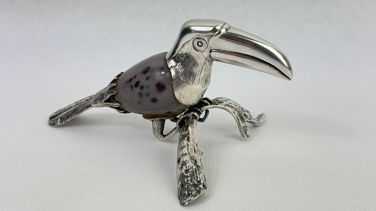Toucan décoratif en argent sterling 925 et pierre naturelle – 10 cm