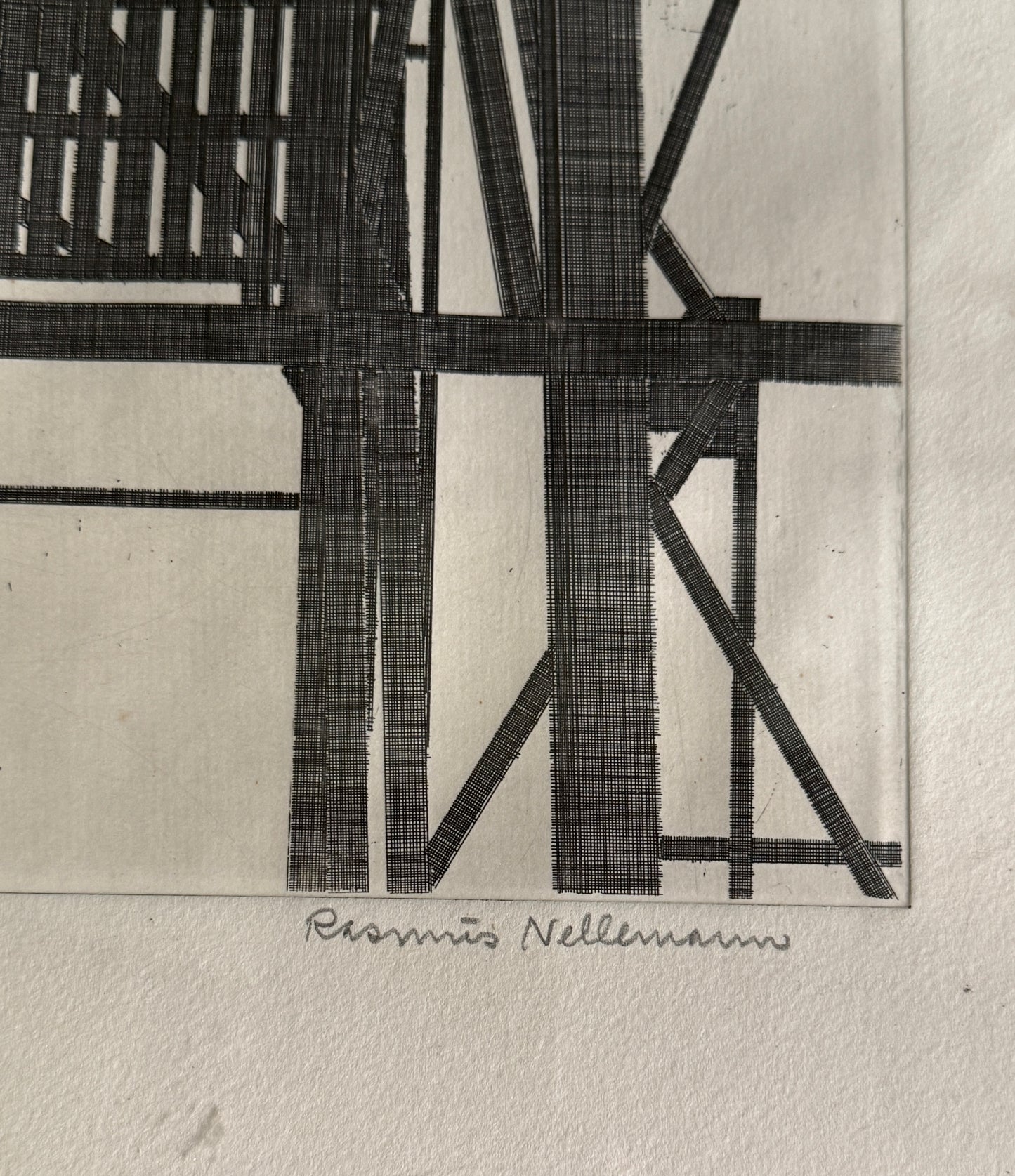 Rasmus Nellemann lithographie signee 1976 structure industrielle 37,5 x 46 cm