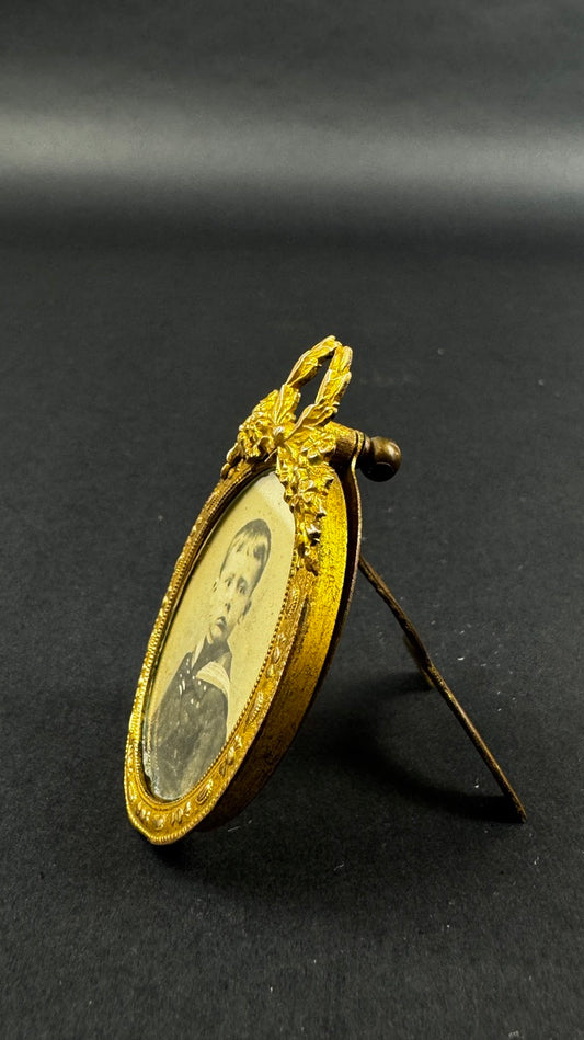 Petit cadre bronze dore style Louis XVI 6,5 cm