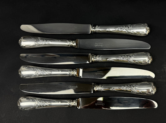 Lot de 6 couteaux de table Christofle modèle Marly – métal argenté – 24,5 cm