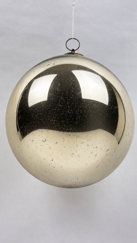 Boule de pardon ancienne en verre argenté, diamètre 16 cm