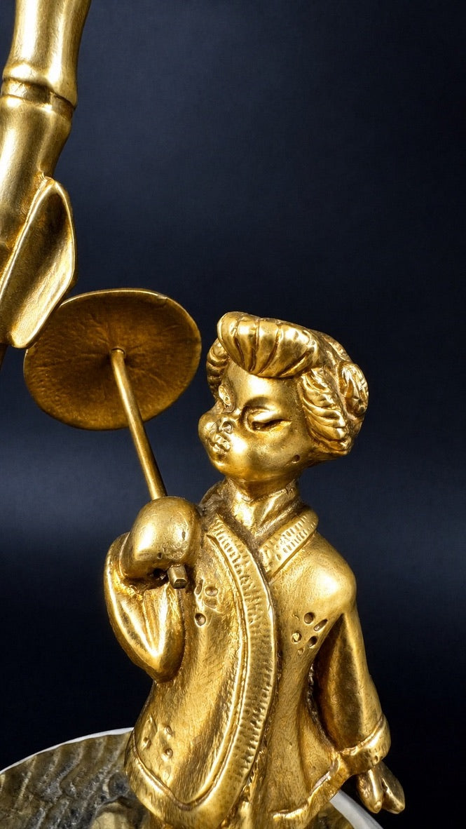 Paire de lampes de chevet, Madame, Monsieur, personnages asiatiques en bronze